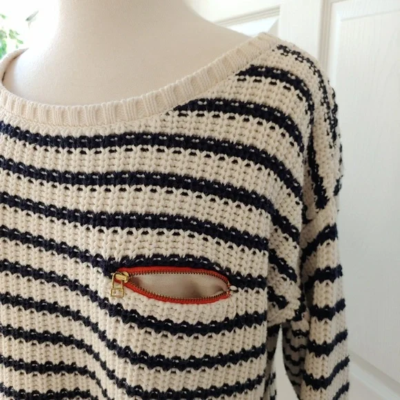 Tommy Hilfiger Chunky Knit Oversized Sweater Striped Black White Large - Picture 3 of 8